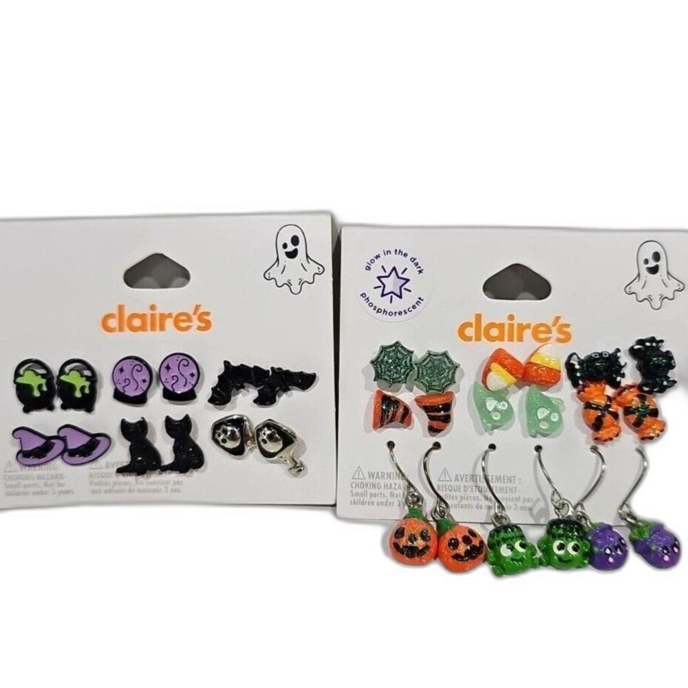 CLAIRE'S HALLOWEEN 15 STUD EARRINGS GHOSTS, BATS, CATS, PUMPKINS, SPIDERS, CANDY
